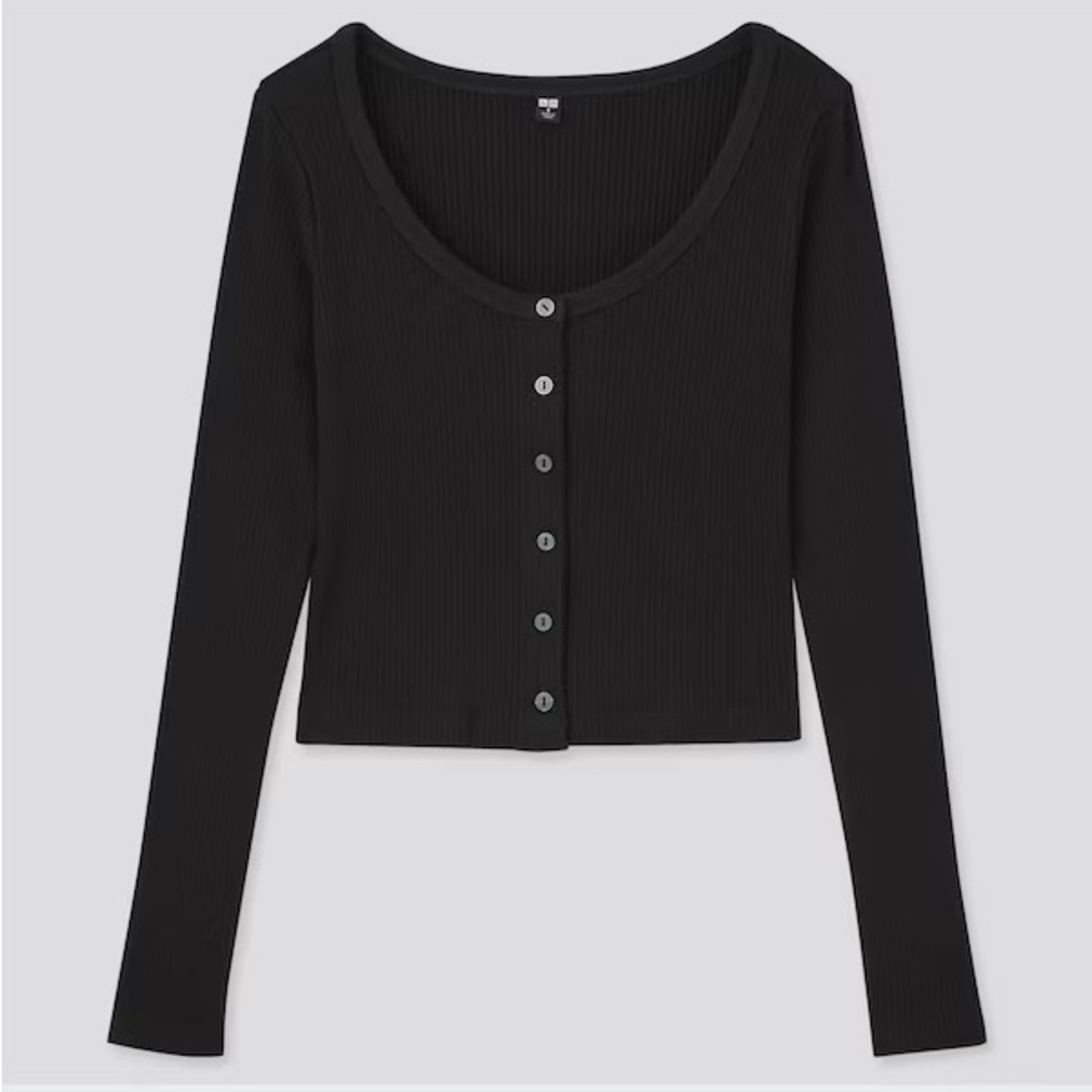 Uniqlo Cotton Ribbed Long-Sleeve Cropped Cardigan